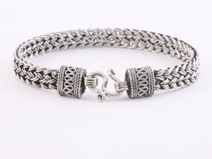 31258-21 cm Gevlochten zilveren armband met bewerkte sluiting - lengte 21 cm