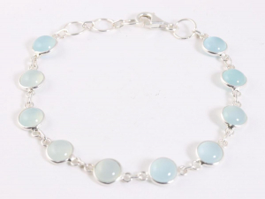 31564 Fijne zilveren schakelarmband met aqua chalcedoon