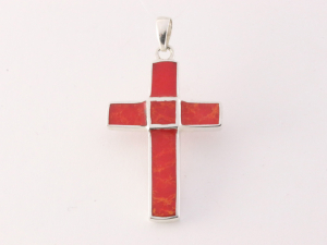 41216 Zilveren kruishanger met rode koraal