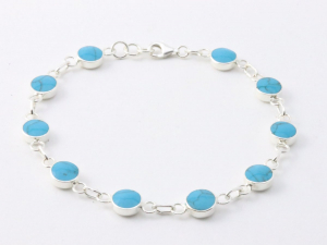 32587 Hoogglans zilveren armband met blauwe turkoois