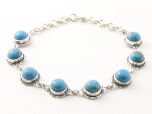 32096 Bewerkte zilveren armband met blauwe turkoois