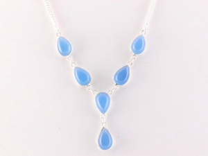 10466 Zilveren ketting met blauwe chalcedoon