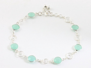 61311 Zilveren enkelband met aqua chalcedoon