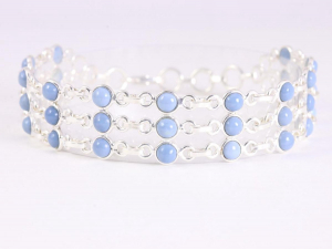 30311 Brede zilveren schakelarmband met blauwe opaal