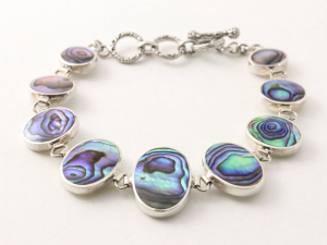 32051 Zware zilveren armband met abalone schelp en parelmoer