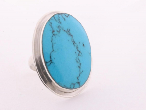 22312-18 Grote ovale zilveren ring met blauwe turkoois - maat 18