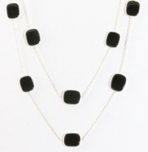 10694 Lange zilveren ketting met onyx