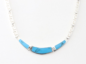 10662 Hoogglans zilveren collier met blauwe turkoois